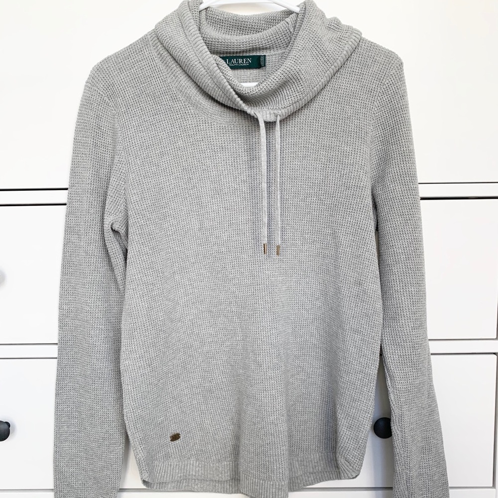 Ralph Lauren Grey Waffle Knit Cowl-neck Pullover